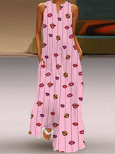 Vestido largo estampado con cuello en V y sin mangas